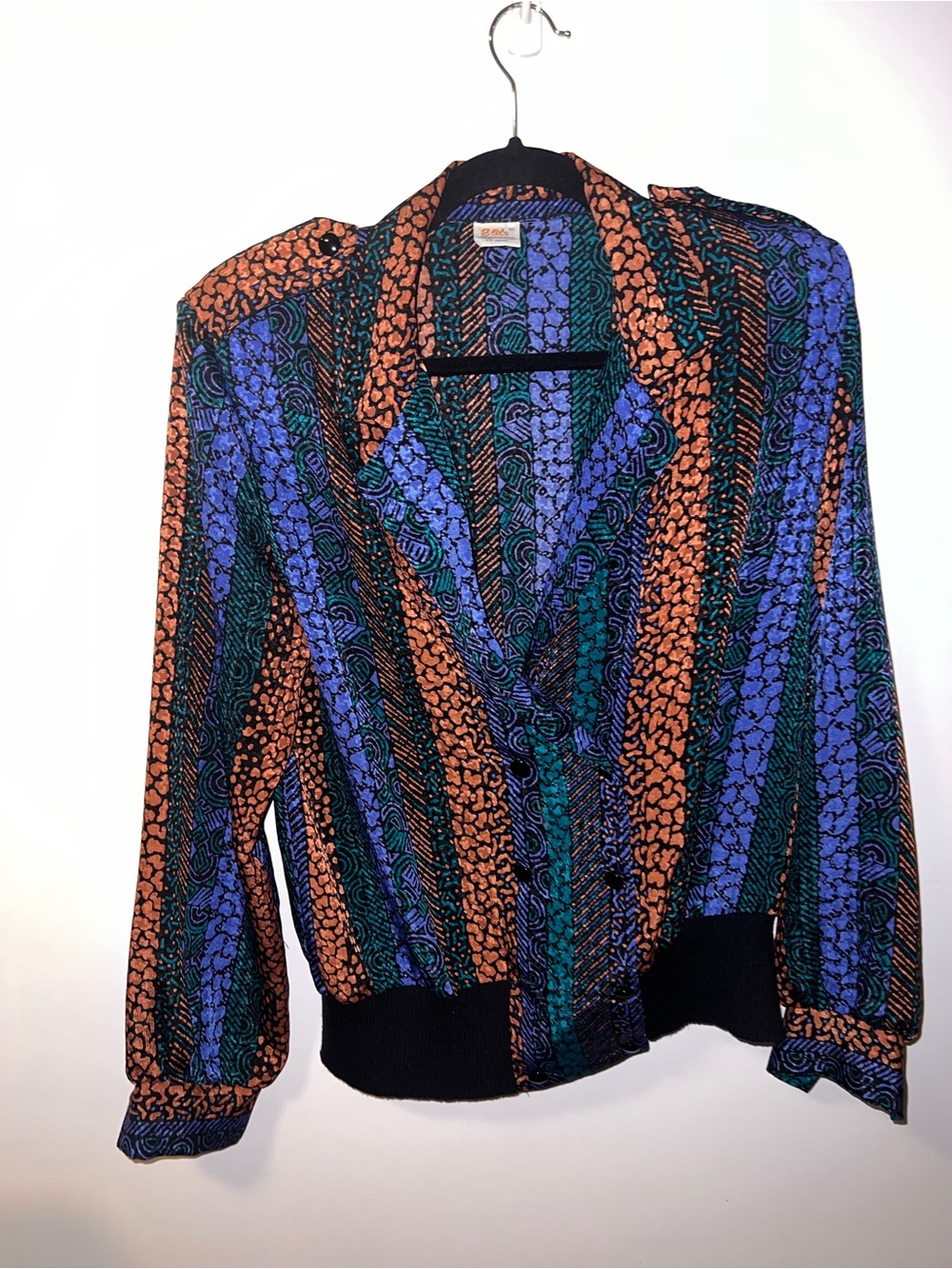Vintage Striped Button-Down Blouse in Blue, Green & Orange